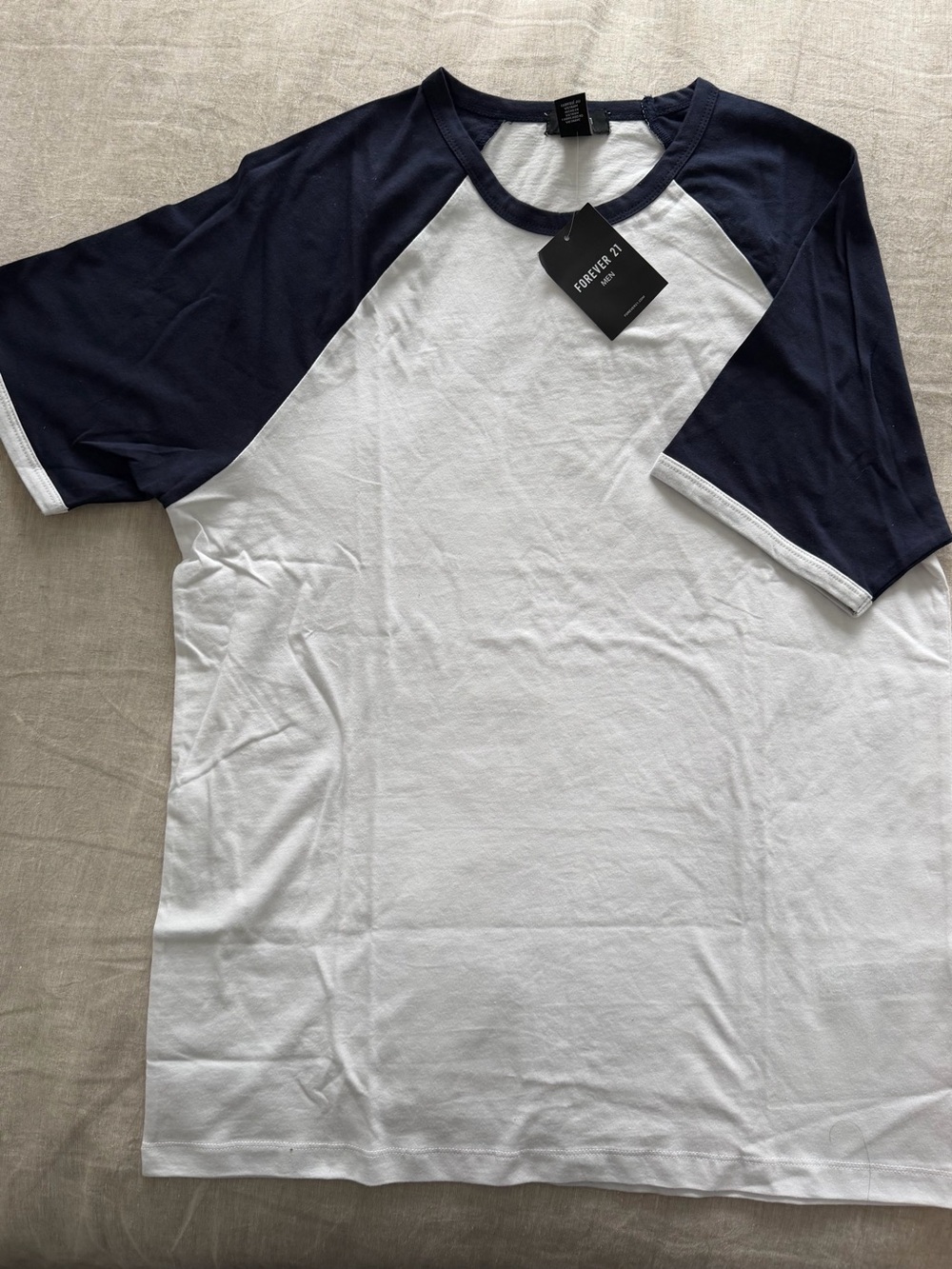 Forever 21 Men’s White and Navy Raglan Tee Shirt